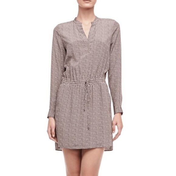 Vince Dresses & Skirts - Vince Silk Drawstring Mini Shirt Dress Sz 0